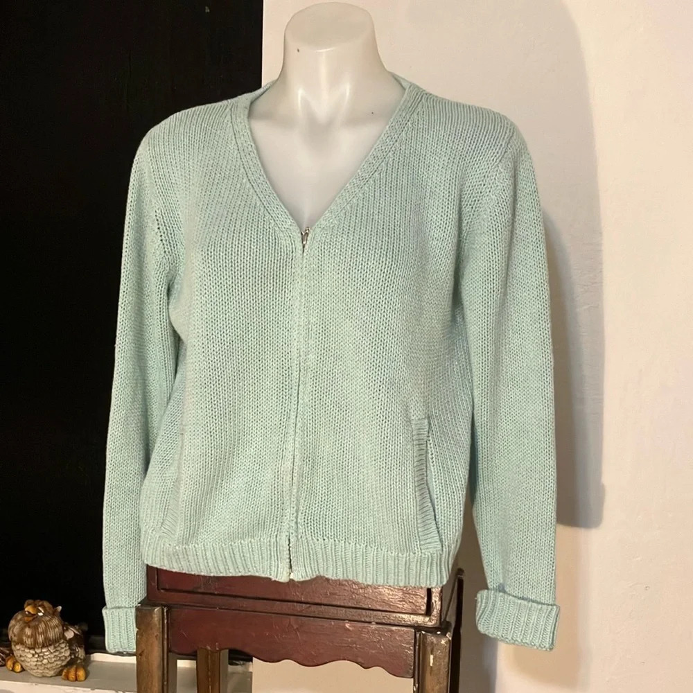 Cotton zip front cardigan with pockets by Christopher banks sea glass green